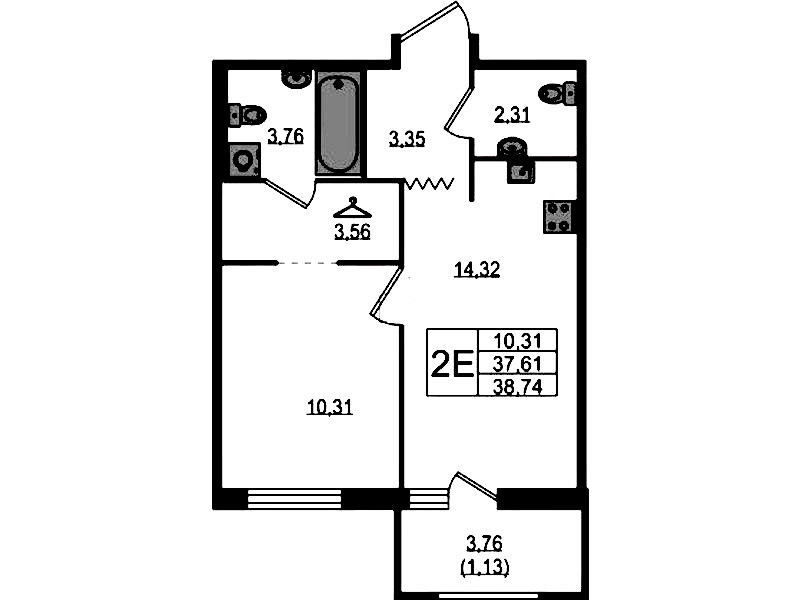 1-комнатная квартира 38.74 м², 8/12 эт., ЖК «UP! Квартал Воронцовский»